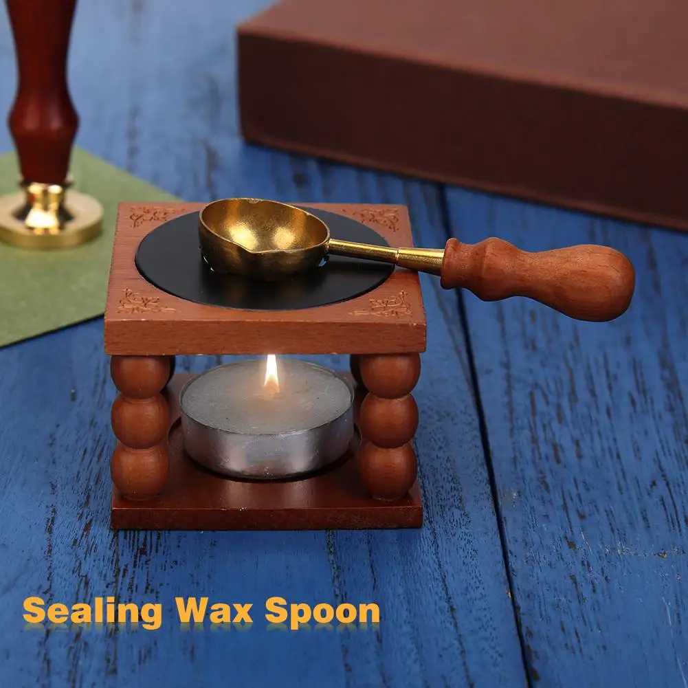 Sealing Wax Furnace Retro Stove Pot Wood Handle Sealing Wax Spoon for Decorative Stamp Craft Gift,sealing wax beans