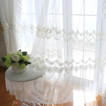 

Customized Korean Lace Pearl Embroidery Living Room Bedroom Curtain Princess Room Simple Stitching White Window Screen