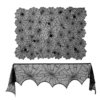 

Halloween Rectangle Lace Spiderweb Tablecloth & Lace Spiderweb Fireplace Mantle Scarf for Halloween Dinner Parties 2Pcs