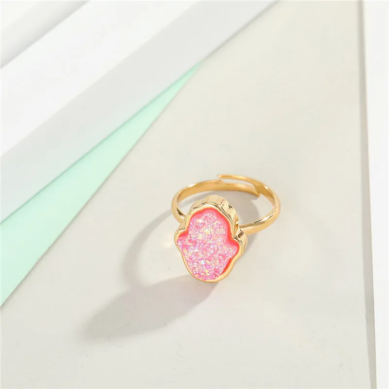 Vintage Boho Open Adjustable Pink Druzy Resin Rings Women Weddding Faux Geode Crystal Rings For Women Jewelry J171 (2)