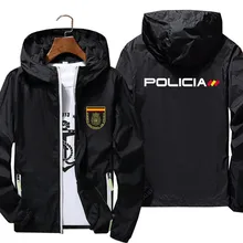 

FAKUNTN Policia Spain Mens Espana National Upr Anti Riot Geo Goes Street Thin Reflective Windbreaker Skin Zipper Jacket Coat