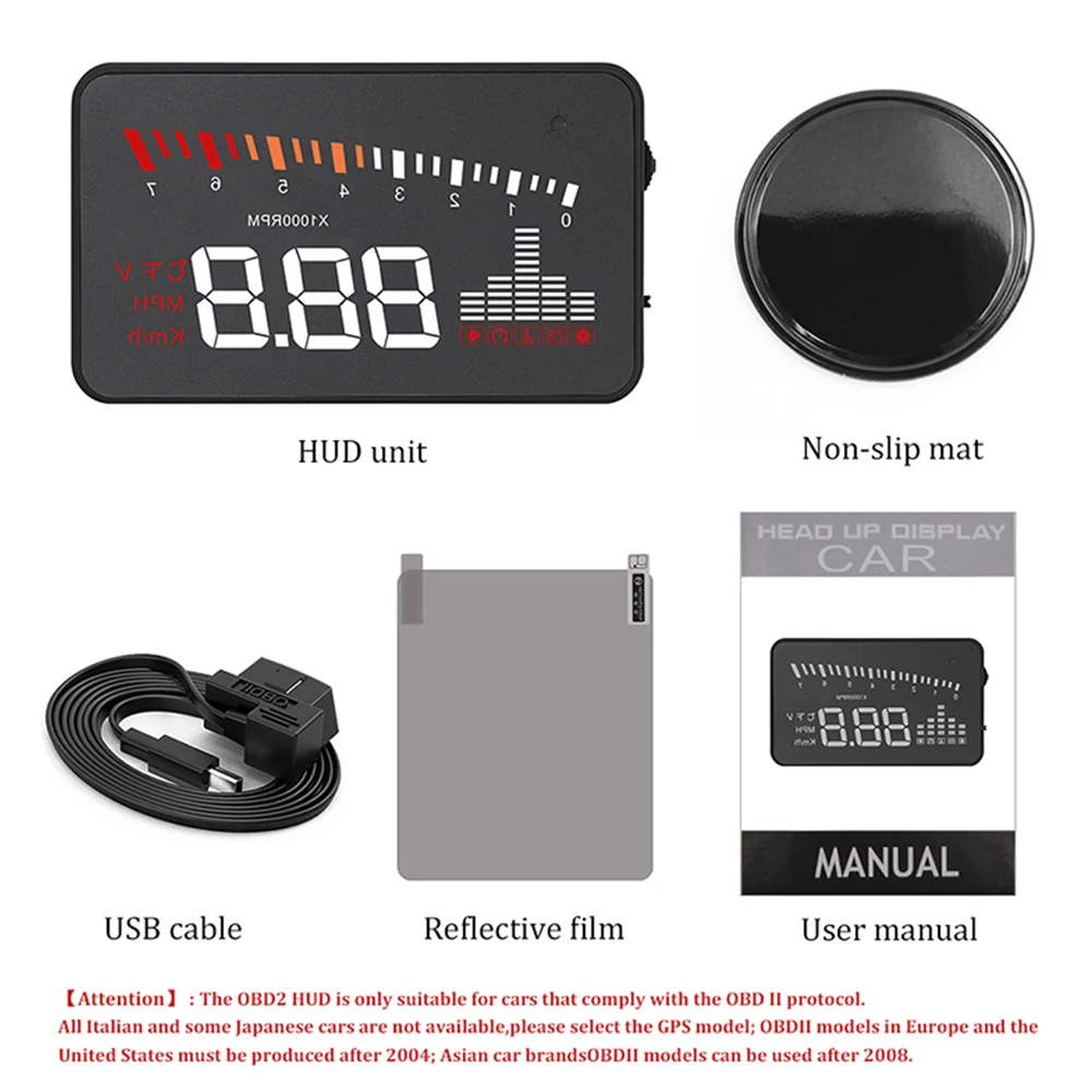 X5 Car HUD OBD II Head-Up Display Overspeed Warning System Projector Windshield Auto Electronic Voltage Alarm X5 Car HUD OBD II Head-Up Display Overspeed Warning System Projector Windshield Auto Electronic Voltage Alarm