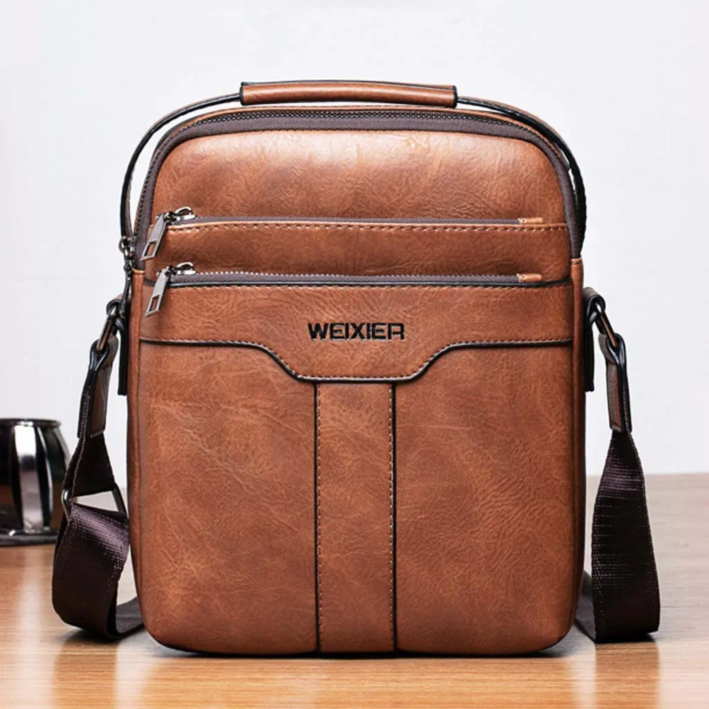 PU Leather Luxury men Bags Retro Zipper Handbags Pu Leather Purses Bags Solid Color Phone Purse Shoulder Bag Beach Bolsa#EX