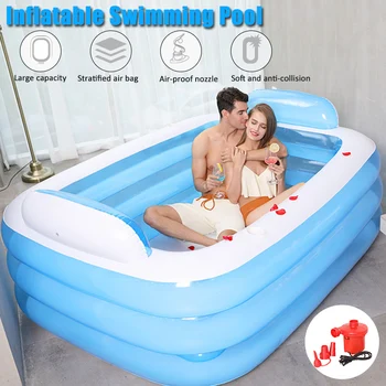 

180x140x60cm Blue Portable Folding Swimming Pool Large Family Pools for Kids Adult PVC Summer Home Children's Pool
