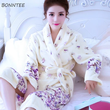 

Robes Women Flannel Winter Thickening Leisure Spring Autumn Lounge Womens Elegant Floral Bathrobes Kawaii Daily Homewear Fashion