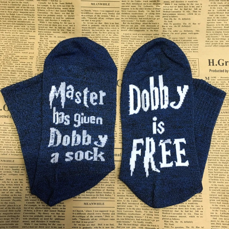Unisex Novelty Socks Master Has Given Dobby A Sock Dobby Is Free Funny Soft Cotton Casual Print Letter Fashion