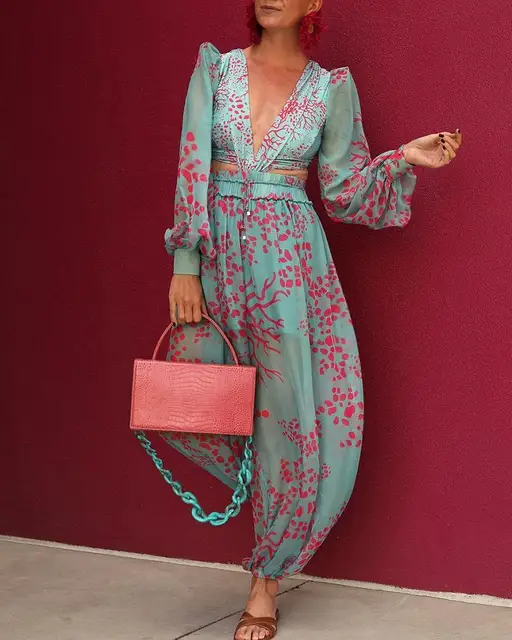 Salopette Longue Femme Imprimée Fleurs - Coton Et Lin - Style Vintage Léger Et Élégant Pour L'Été