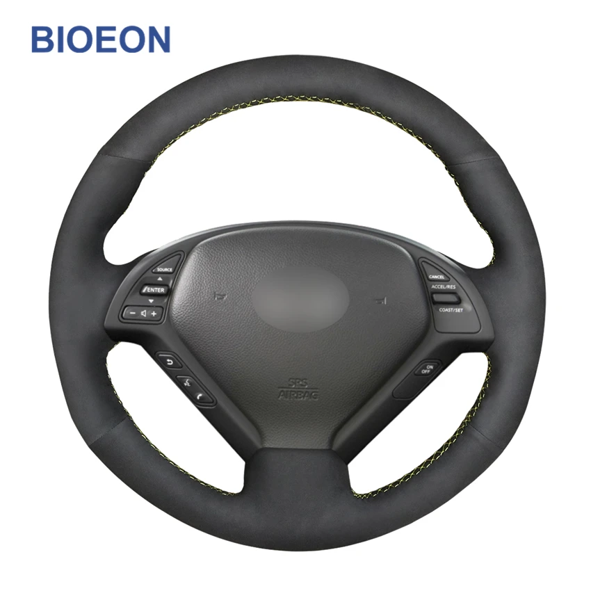 

Hand Sewing Black Synthetic Suede Car Steering Wheel Covers for Infiniti G G25 G35 G37 EX EX35 EX37 Q Q40 Q60 QX50 (US)