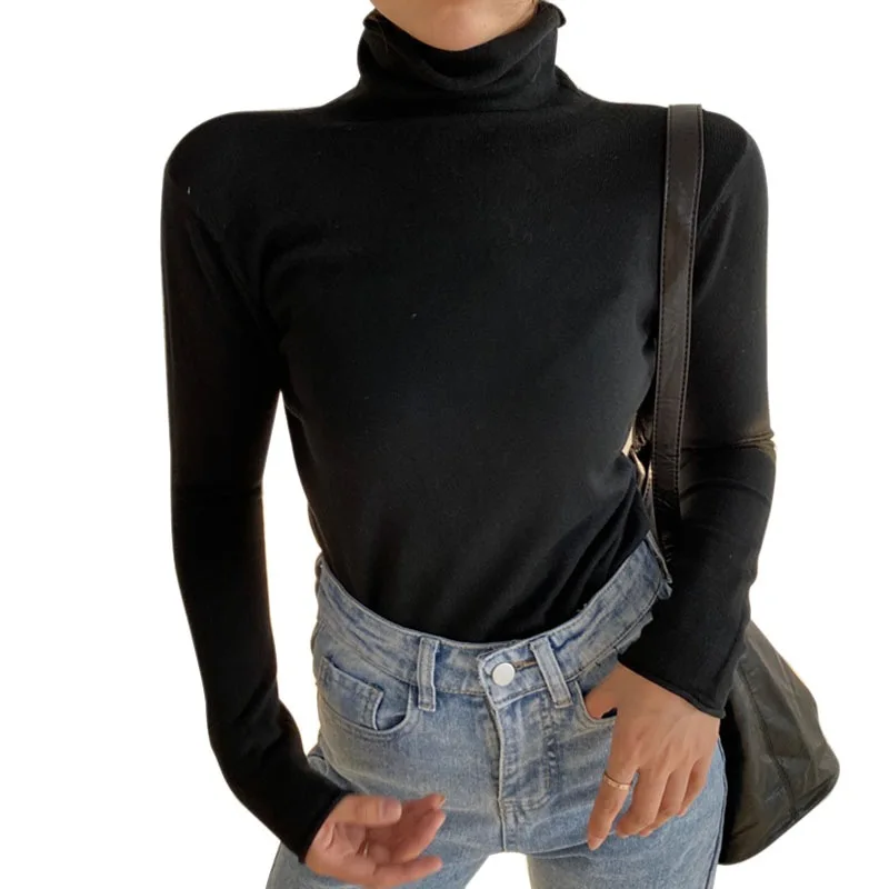 

Spring / Autumn Women's Fashion Turtleneck Slimming Inside With Outside Wear Long Sleeve Knit Sweater Thin Comfortable Sweater