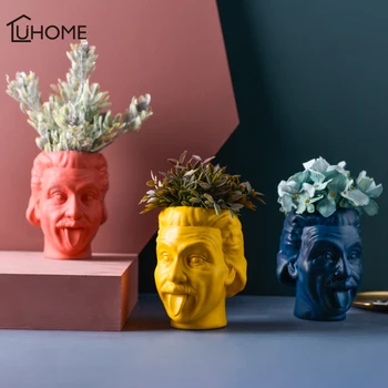 

Creative Einstein Design Flower Pot Garden Planter Pot Pen Holder Make Up Brush Organizer Crafts Birthday Gifts Home Decoration