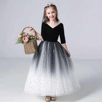 

Tick Tok New Summer Little Girl's Birthday Princess Dress Girl's Walk Show Evening Dress Big Child's Host Piano Performance Suit