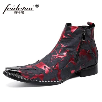 

Italian Designer Man Handmade Rock Punk Shoes Genuine Leather Metal Pointed Toe Heels Men's Cowboy Riding Ankle Boots SL873