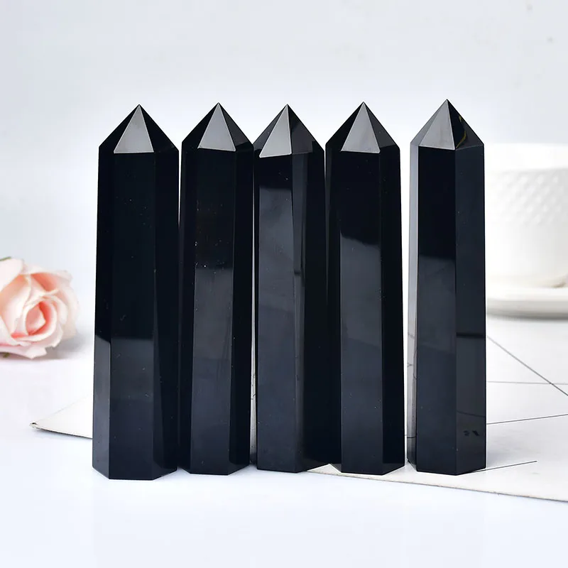 Description Picture 5 of item110-130mm Big Size Natural Crystal Point Obsidian Healing Stone Obelisk Tower Quartz Wand Ornament for Home Decor Energy Stone