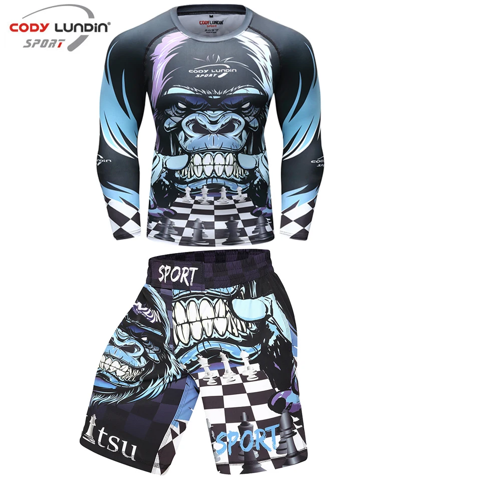 Jiu Jitsu MMA T-shirts Pants Sets Rashguard For Men Muay Thai Shorts Kickboxing Boxing Gym Compression Jerseys Sports Apparel Mens T Shirt