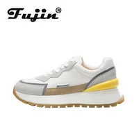 Fujin Sneakers da donna colori misti piattaforma scarpe Casual scarpe sportive in vera pelle incrociate donna Ins 2021 luminoso grosso