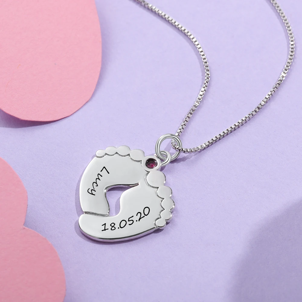 JewelOra персонализированные детские ножки ожерелье с зодиакальным камнем серебро