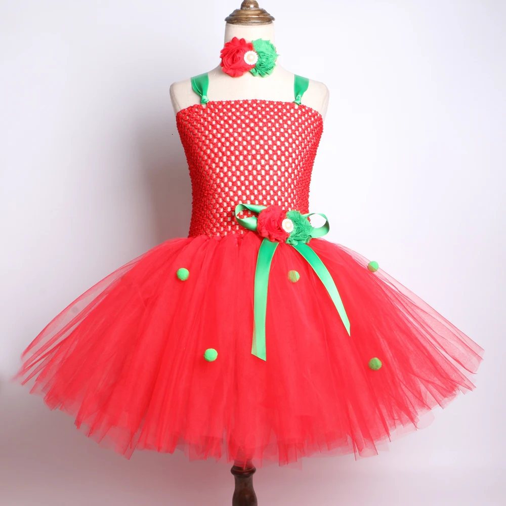 GIrls Christmas Costume Party Dance Red Tutu Dress with a headband 2pcs set