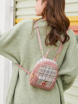 

2020 New Mini Backpack Crossbody Bag For Teenage Girl Plaid Women Shoulder Phone Purse Korean Style PU Fashion Female Bagpack