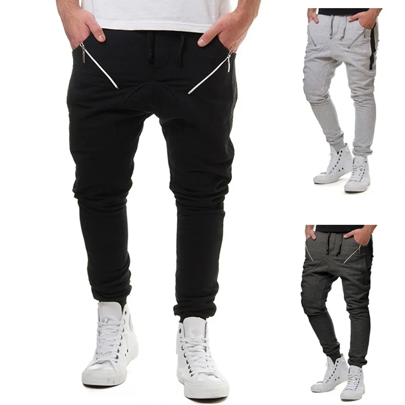 

2018 New Style Men Fashion Zipper Joint with Drawstring Elastic Gymnastic Pants Men's Harem Casual Pants 7432