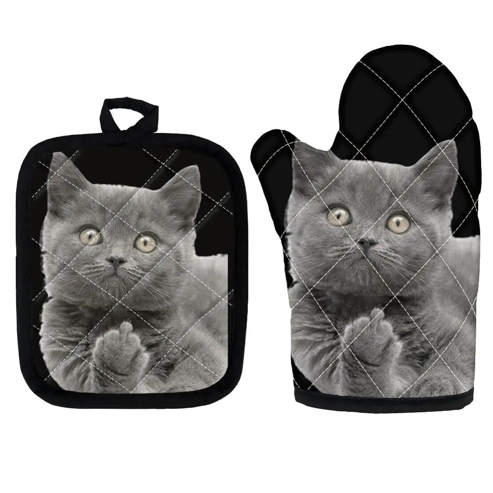 

3D Middle Finger Cat Funny Microwave Oven Glove Kitchen Tool 2Pcs/Set Mitten Insulated Heatproof Resistant Non-slip Baking Glove