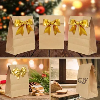 

Newly Kraft Paper Baking Bag Square Bottom Paper Bag Kraft Brown Paper Bag for Food TE889