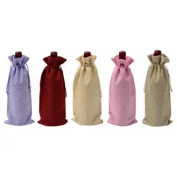 

10PCS Bottle Bag Colored Portable Reusable Wine Pouch Burlap Bag Wine Tote for Party Gift