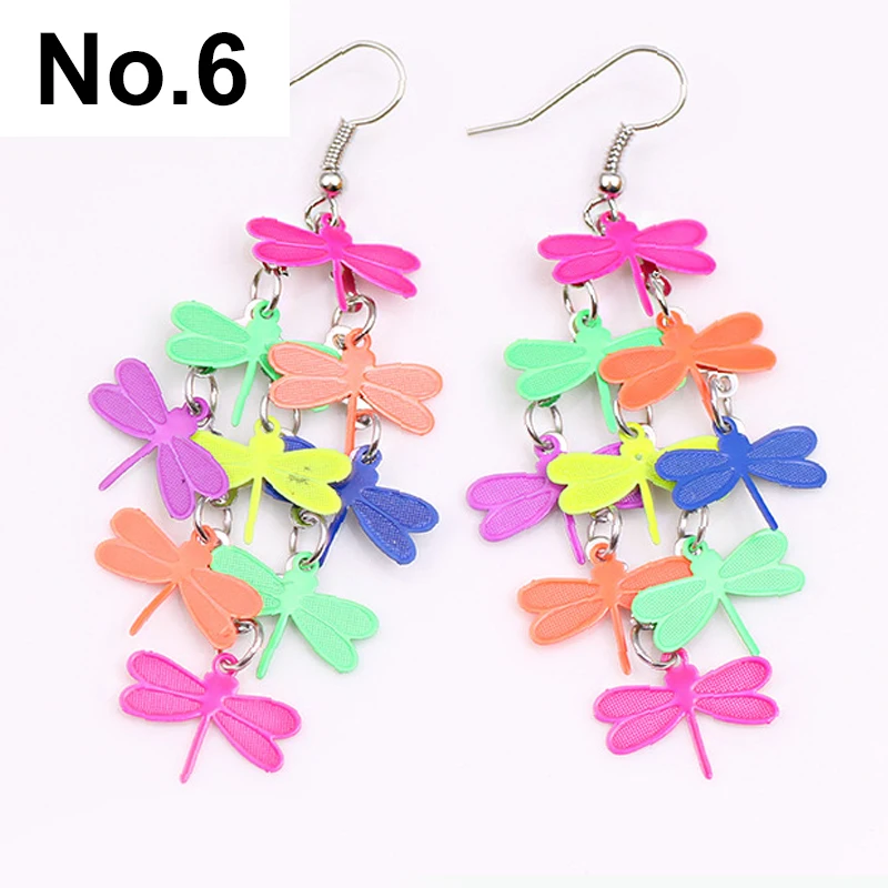 

Vintage Female Dragonfly Crystal Earrings Boho Rainbow Blue Green Stone Earrings Cute Silver Color Drop Earrings For Women Gift