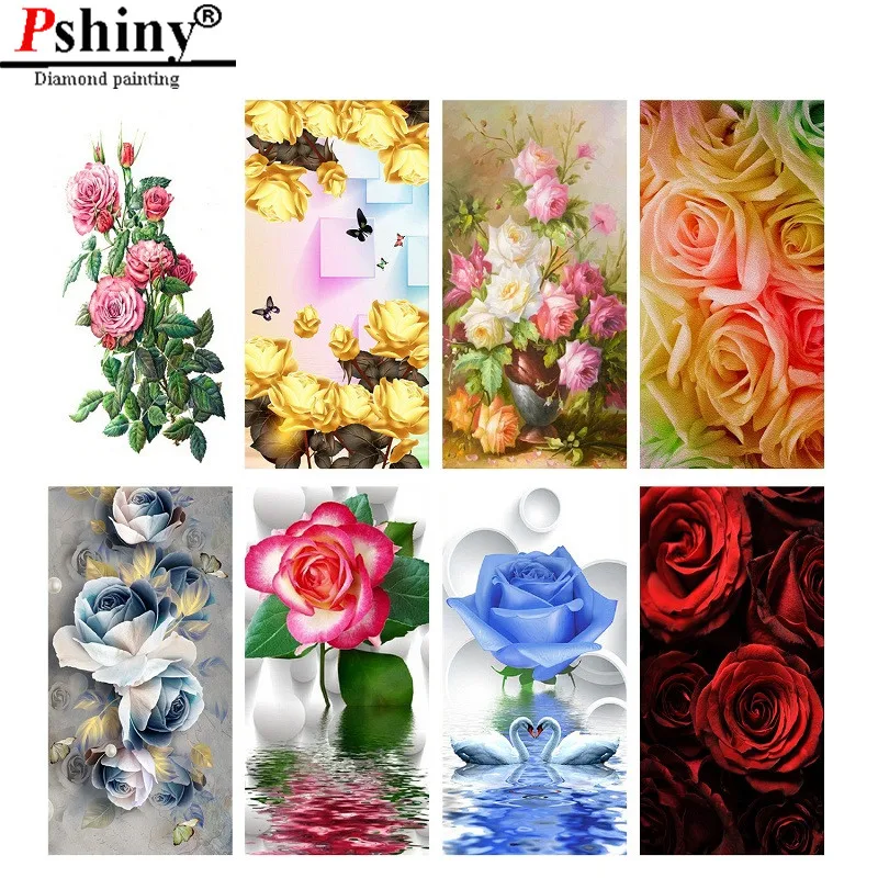 

PSHINY Rose Diamond Painting Pictures with full display 5D DIY round rhinestones flowers Diamond embroidery decoration home