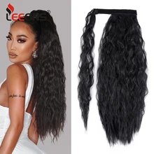 

Synthetic 22 Inch Curly Wrap Around Corn Wave Ponytail Hairpiece Magic Paste Black Ponytail Long Ponytail Extensions For Women