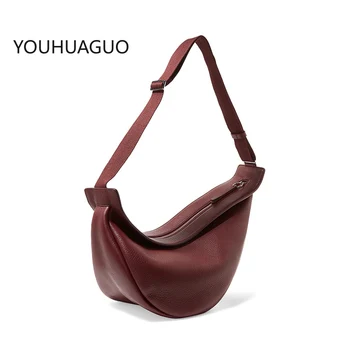

YOUHUAGUO 2020 Spring Woman New Wine Red Black Color Wide Single Strap Zipper Half Moon PU Leather Chestbag All Match LI812