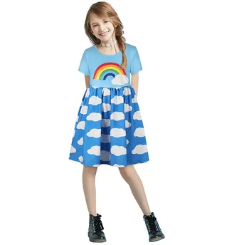 

vestidos dress Rainbow Cloud Digital Printing vestido Children's Wear Short Sleeve T-shirt Summer Girls Cute Dress Tide