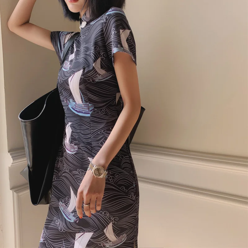 Китайское платье cheongsam винтажное китайское женское элегантное платье шелковое белое с вышивкой короткое вечернее платье cheongsam