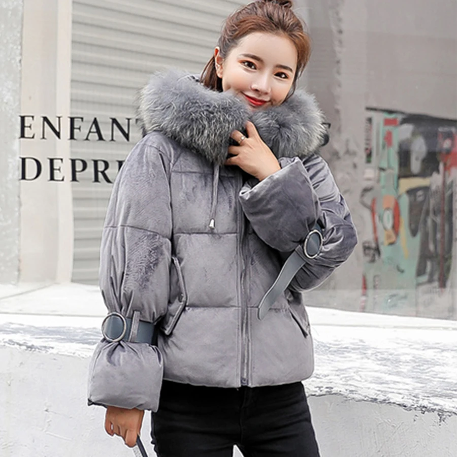 Золотое бархатное хлопковое пуховое пальто для женщин, однотонное меховое с капюшоном, большие размеры, зимняя куртка, пальто для женщин, Корейская уличная утепленная верхняя одежда