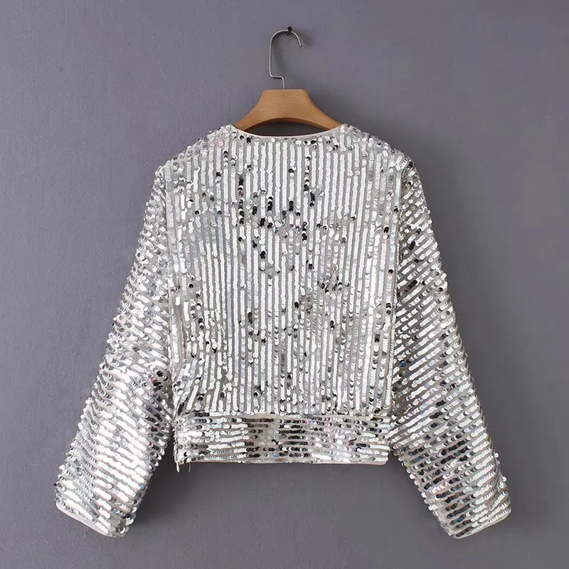 

2019 Autumn New Style Western Style Sequin Kimono Waist Hugging Jacket