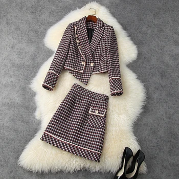 

HIGH QUALITY Winter Fashion 2020 Designer Runway Women's Asymmetrical Plaid Jacket Skirt Set