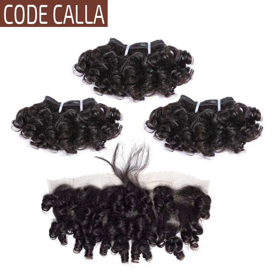

Code Calla Bouncy Curly Wave Bundles With 4*4 Lace Closure 13*4 Frontal Brazilian Remy Human Hair Extensions Black Brown Color