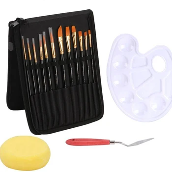 

12pcs/set Painting Brush Nylon Hair Accessories Excellent Watercolour Pen Oil Paintings with Case and Scraper