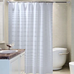 Polyester Fabric Shower Curtain with 12 pcs Hooks Waterproof Plastic Bath Screens Solid Color Eco-friendly Bathroom Curtains
