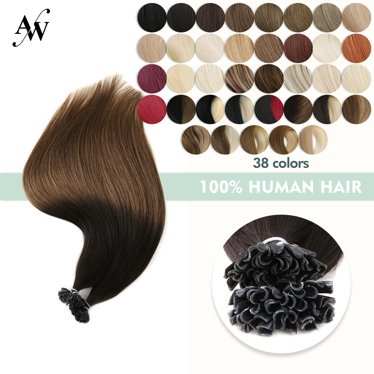Capsule Hair-Extensions Human-Hair Fusion-Nail Keratin AW Pre-Bonded U-Tip Straight Machine-Made