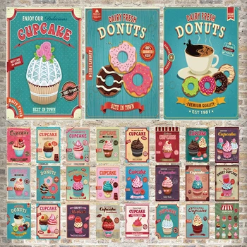 

Donuts Cupcake Metal Signs Ice Cream Donuts Poster Food Drinks Gin Plate For Kitchen Home Cafe Bar Decoration