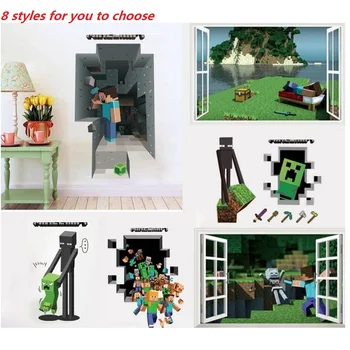 

HOT Game 3D Minecrafted anime wall Stickers Dog 3d vinyl stickers for kids rooms decoration baby favorite posters