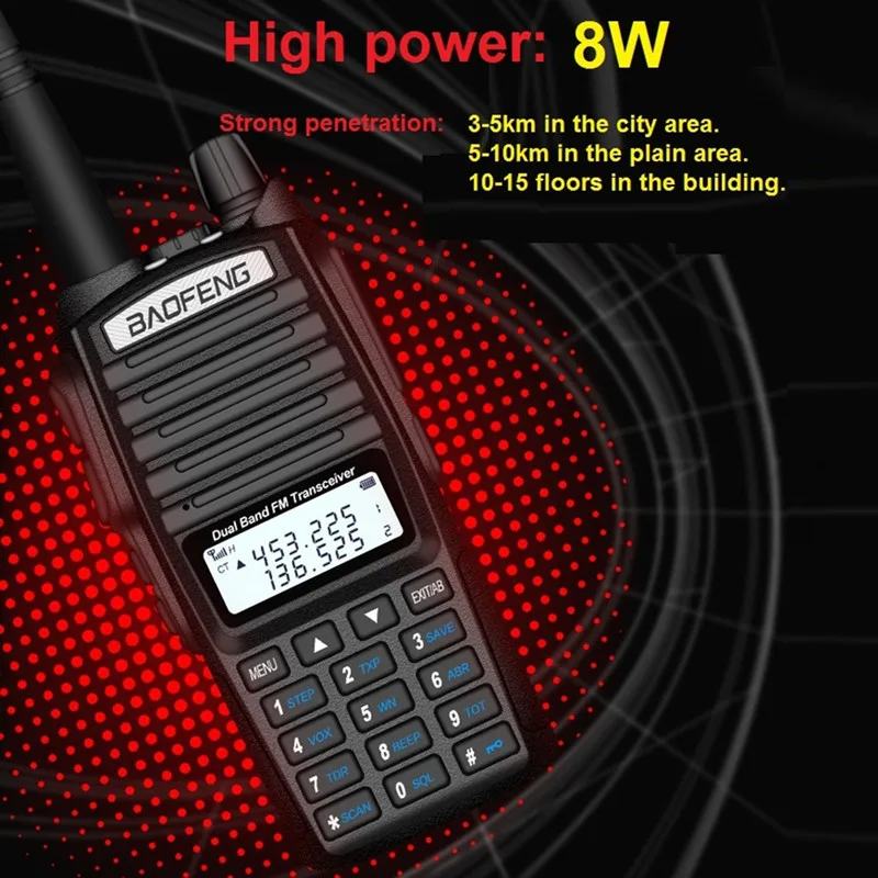 8 Вт Мощный Baofeng UV-82 FM Walkie Talkie 10 км UHF VHF морской CB радио VOX трансивер UV 82 дальность двухсторонний радиопередатчик