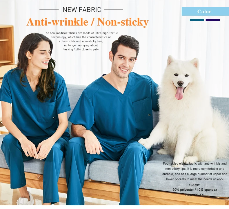 ANNO Nurse Uniform Non Stick Hair fabric Pet Hospital Clothes Medical Scrubs Set Doctor Suit Surgical Gown New Cloth