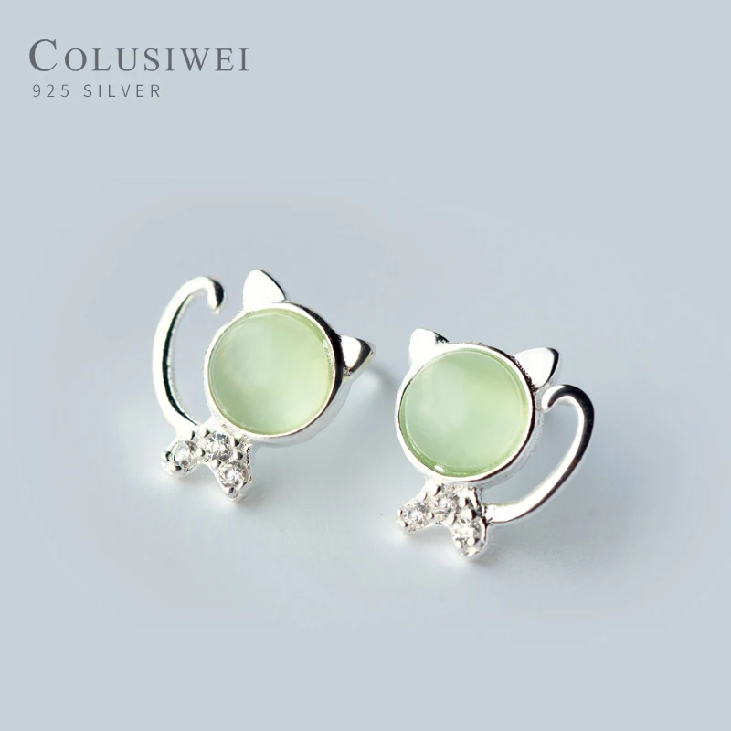 Colusiwei Silver 925 Collection Fox Animal Cute Cat Stud Earrings for Women Sterling Natural Opals Jewelry 2019 New | Украшения и