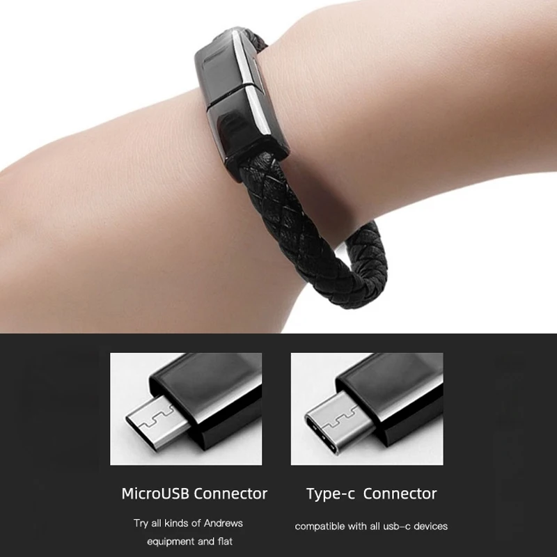 Портативный кожаный браслет Mini USB C Micro USB быстрое зарядное устройство кабель синхронизации данных Шнур для Android type-C телефонный кабель для samsung