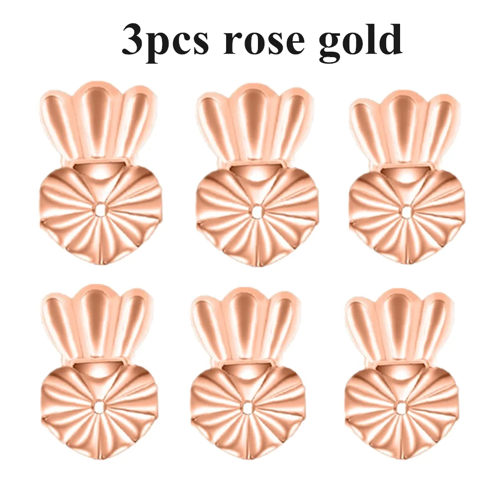 3pcs rose gold Серьги-гвоздики Seanuo в виде короны, поддержка, подходит для женщин, ювелирные изделия, серебро/золото, сердце, мочка уха, серьги, подтяжка, подходит для аксессуаров - Окраска металла: 3pcs rose gold