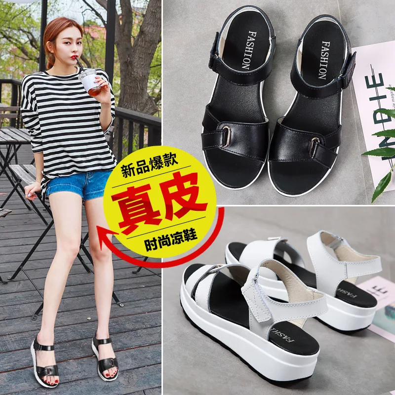 

2018 New Style Summer Flat Sports Korean-style Casual Students Versatile Thick Bottomed Semi-high Heeled Sandals Women's
