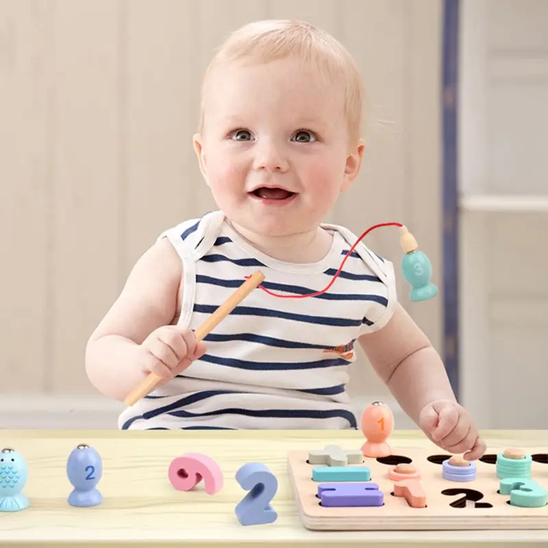  Montessori Preschool Wooden Toys Digital Matching Fishing Board Toy Baby Early Education Teaching M - 4000048962818
