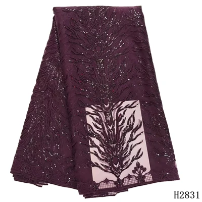 HFX африканская кружевная ткань Премиум Золотая позолоченная кружевная ткань с блестками вышивка Блестящий тюль кружевная ткань для свадебного платья - Цвет: Dark purple