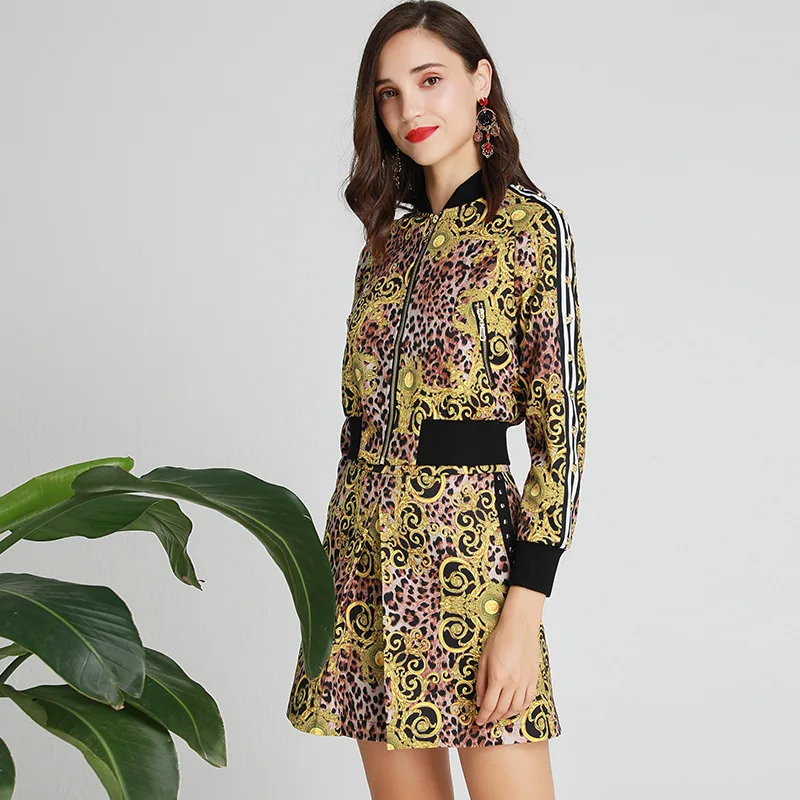 

SEQINYY High Quality Suit 2020 Summer Spring New Fashion Design Women Short Jacket + Mini Skirt Vintage Leopard Skirt Set